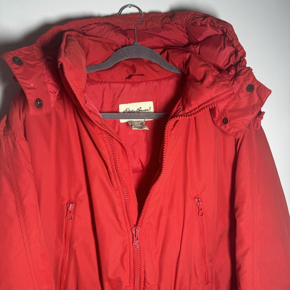 EDDIE BAUER White Tag 90s Down Jacket Women’s Large Red Removable Hood Parka - Picture 5 of 11